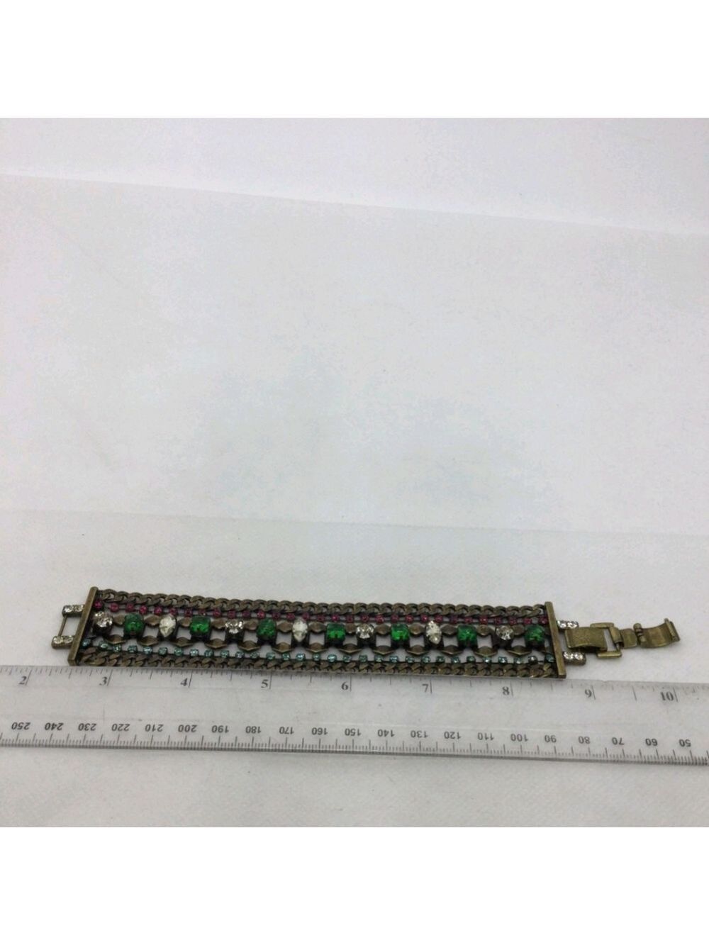 Stella & Dot Green Blue Pink & Clear Rhinestone Bracelet 7" - Picture 3 of 3